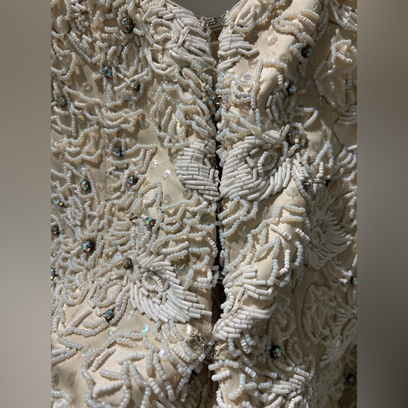 Vintage 1970s HEFTCO Beaded Wedding Gown, Matching Corset Vest Rhinestone Detail - Picture 11 of 17